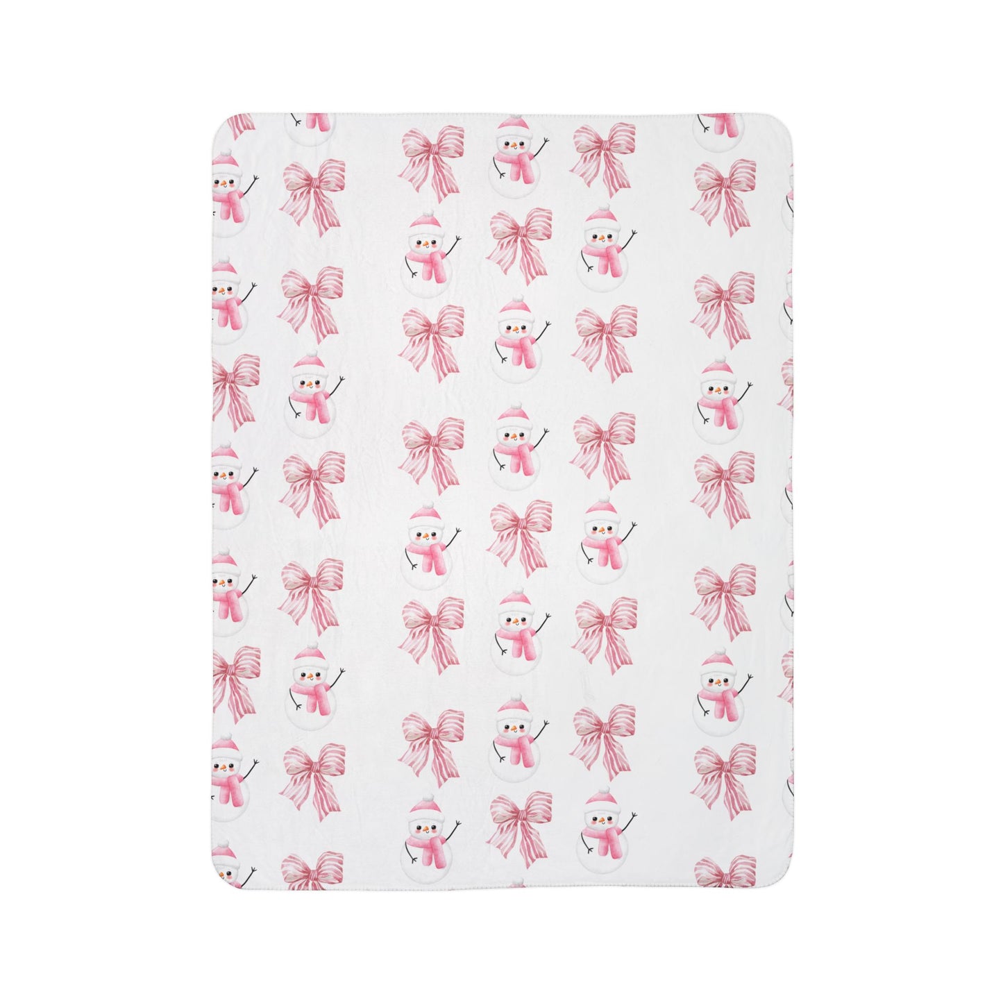 Pink Christmas Snowmen & Bows Fleece Blanket | Cozy Sherpa Blanket in 50"x60" & 60"x80" | The Yellow Butterfly