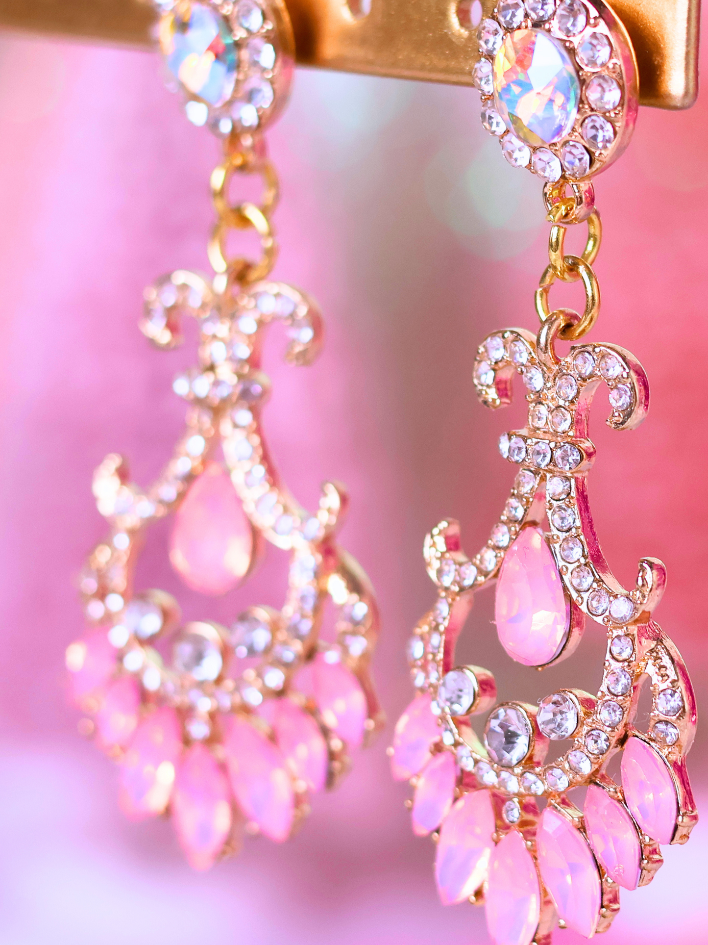 Pink Christmas Collection: Elegant Crystal Chandelier Earrings – Perfect for Holiday Glam