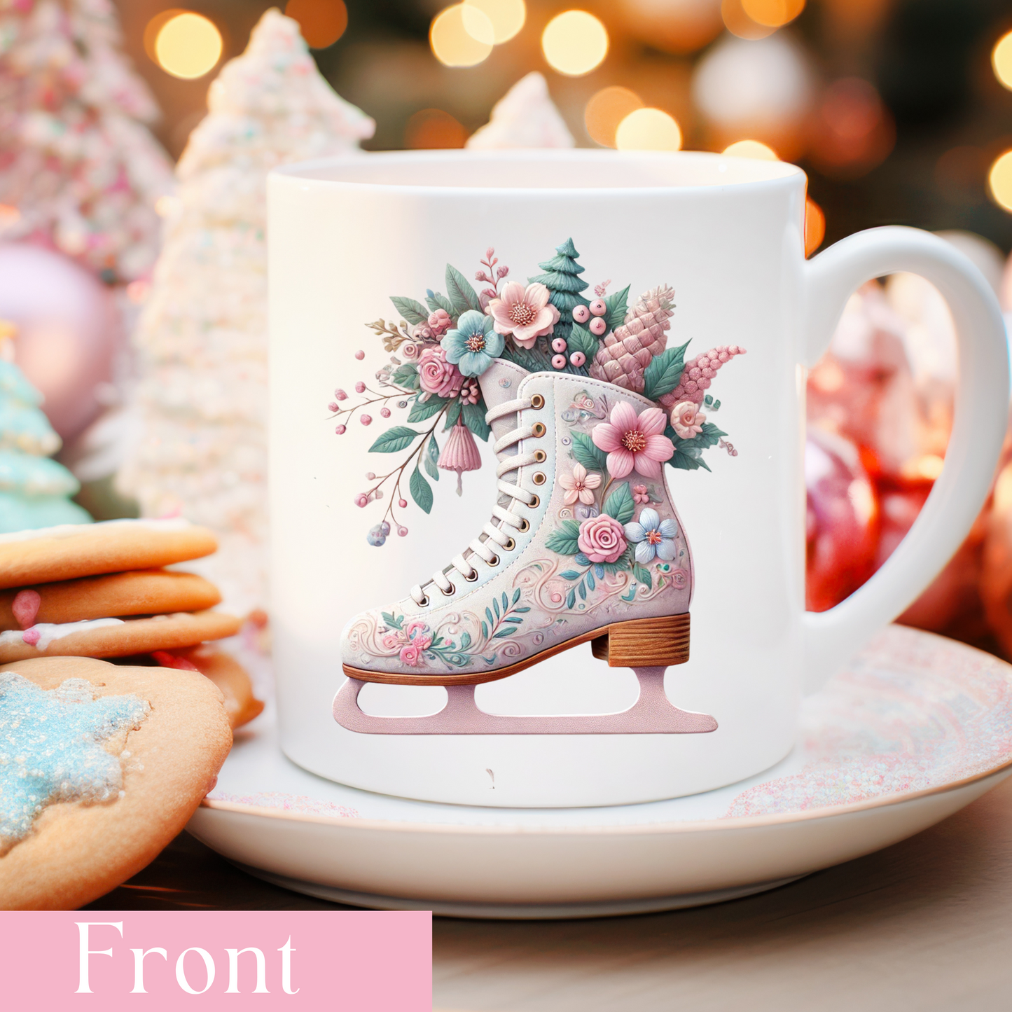 ❄️ Floral Ice Skate Mug – Festive Ceramic Mug, 11oz/15oz