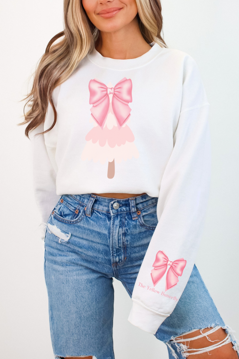 🎀 Coquette Pink Christmas Tree Sweatshirt – Soft & Cozy Holiday Style ❄️🎄✨