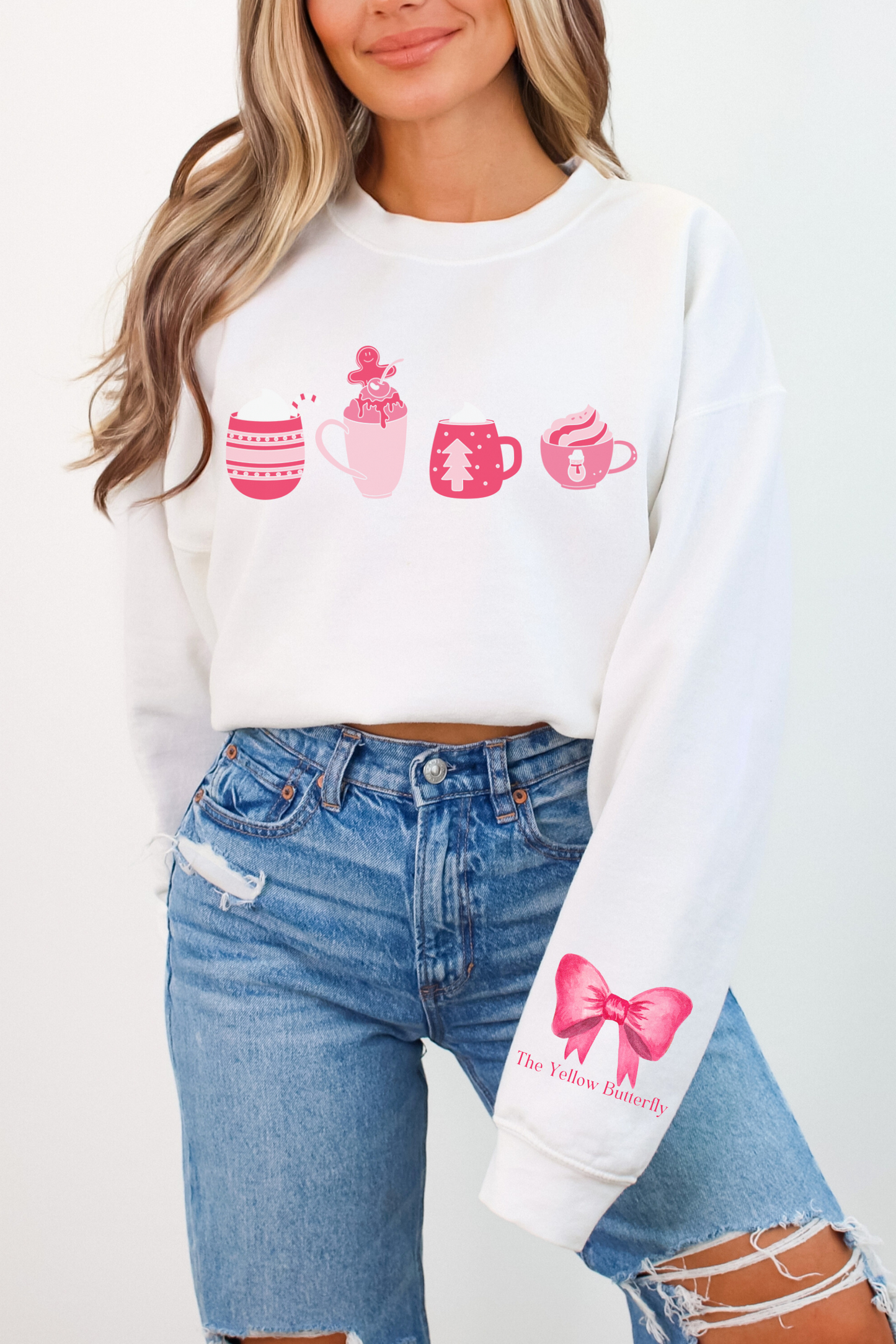 Christmas Pink Coffee Cups Sweatshirt