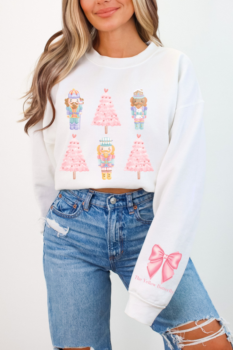 Pink Nutcracker & Coquette Christmas Tree Sweatshirt