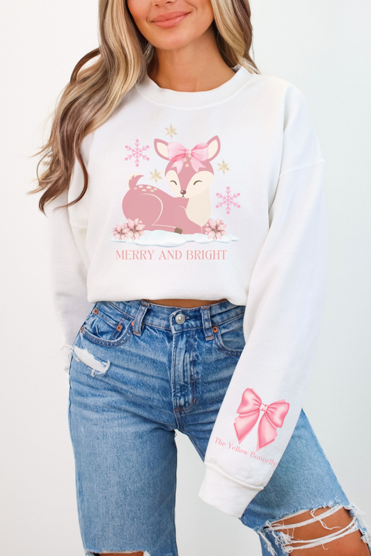 Merry & Bright Pink Deer Sweatshirt