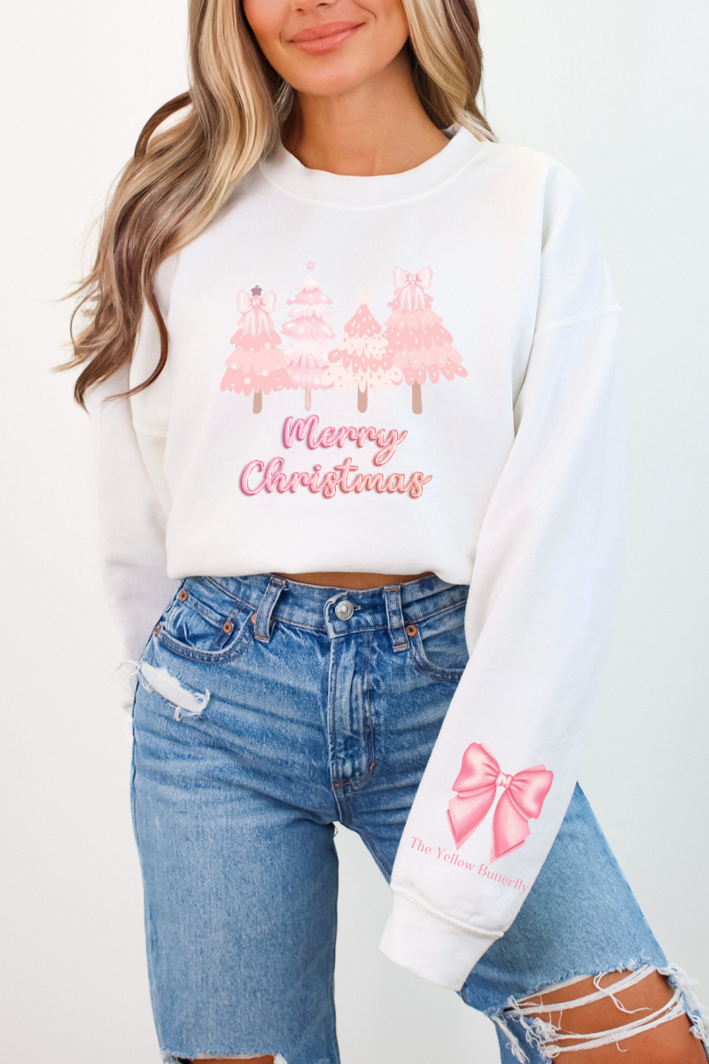 Pink Merry Christmas Trees Sweatshirt