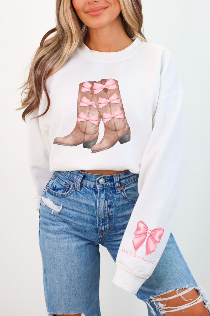 Coquette Cowgirl Boots & Pink Bows Sweatshirt