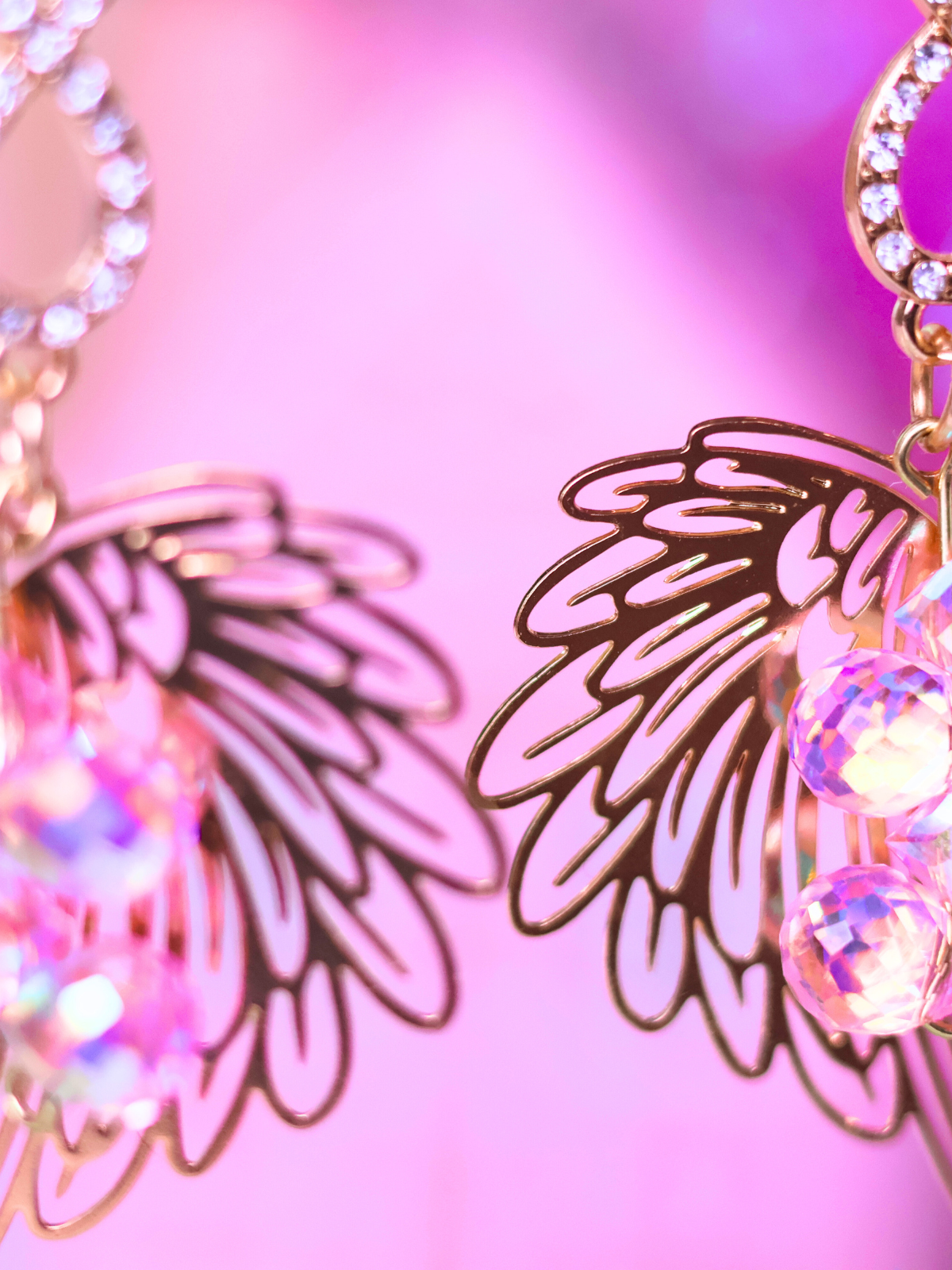 Pink Christmas Collection: Angel Wing Crystal Earrings – Elegant and Whimsical Holiday Jewelry