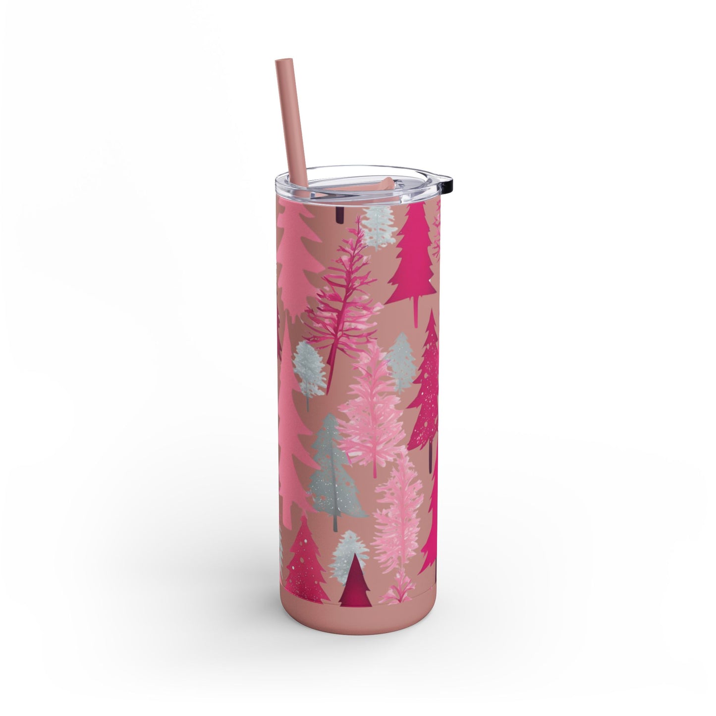 Sea Glass & Pink Forest  Skinny Matte Tumbler | 20oz Holiday Drinkware in Dusty Rose, Dusty Blue & Sea Glass