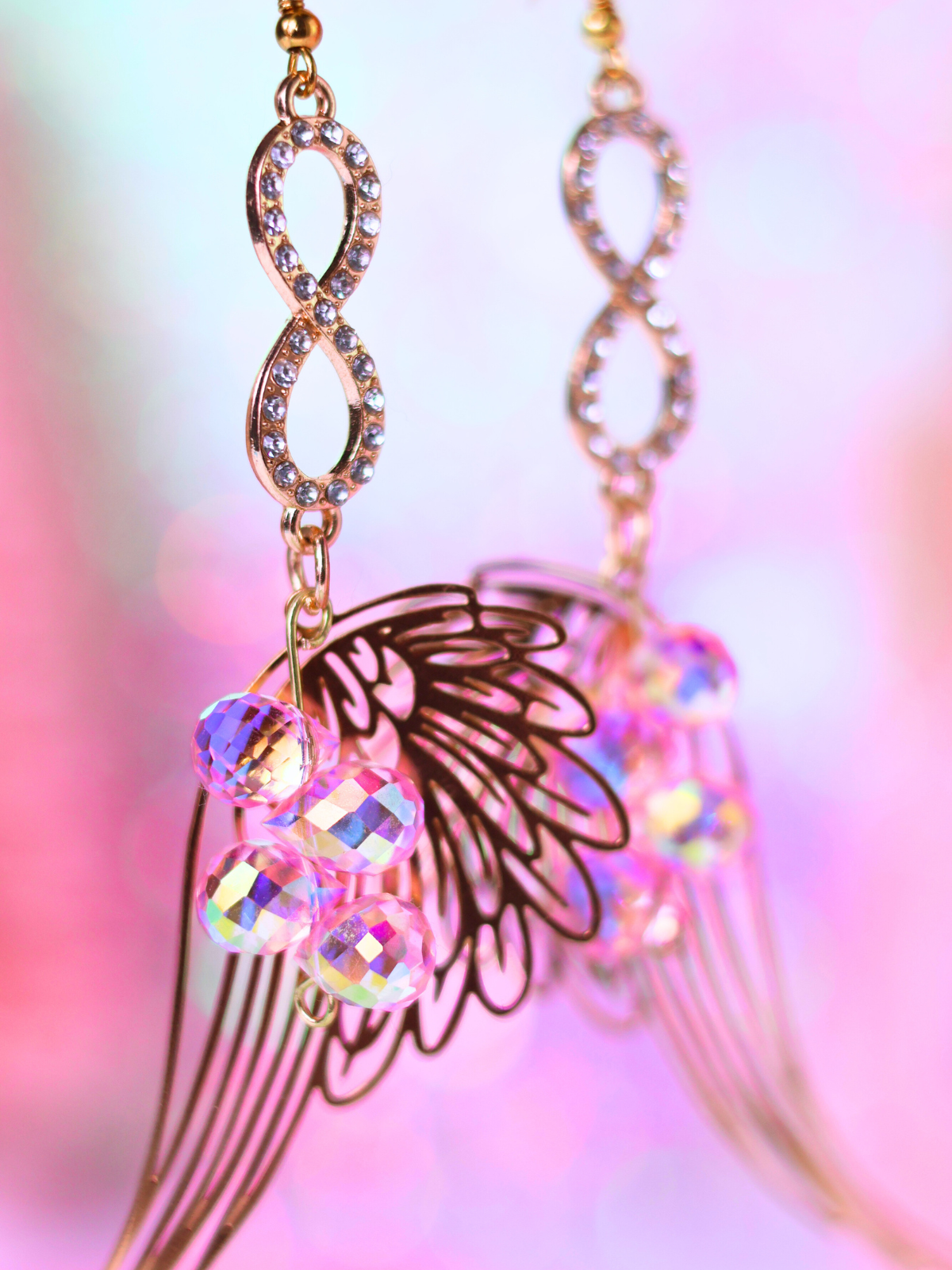 Pink Christmas Collection: Angel Wing Crystal Earrings – Elegant and Whimsical Holiday Jewelry