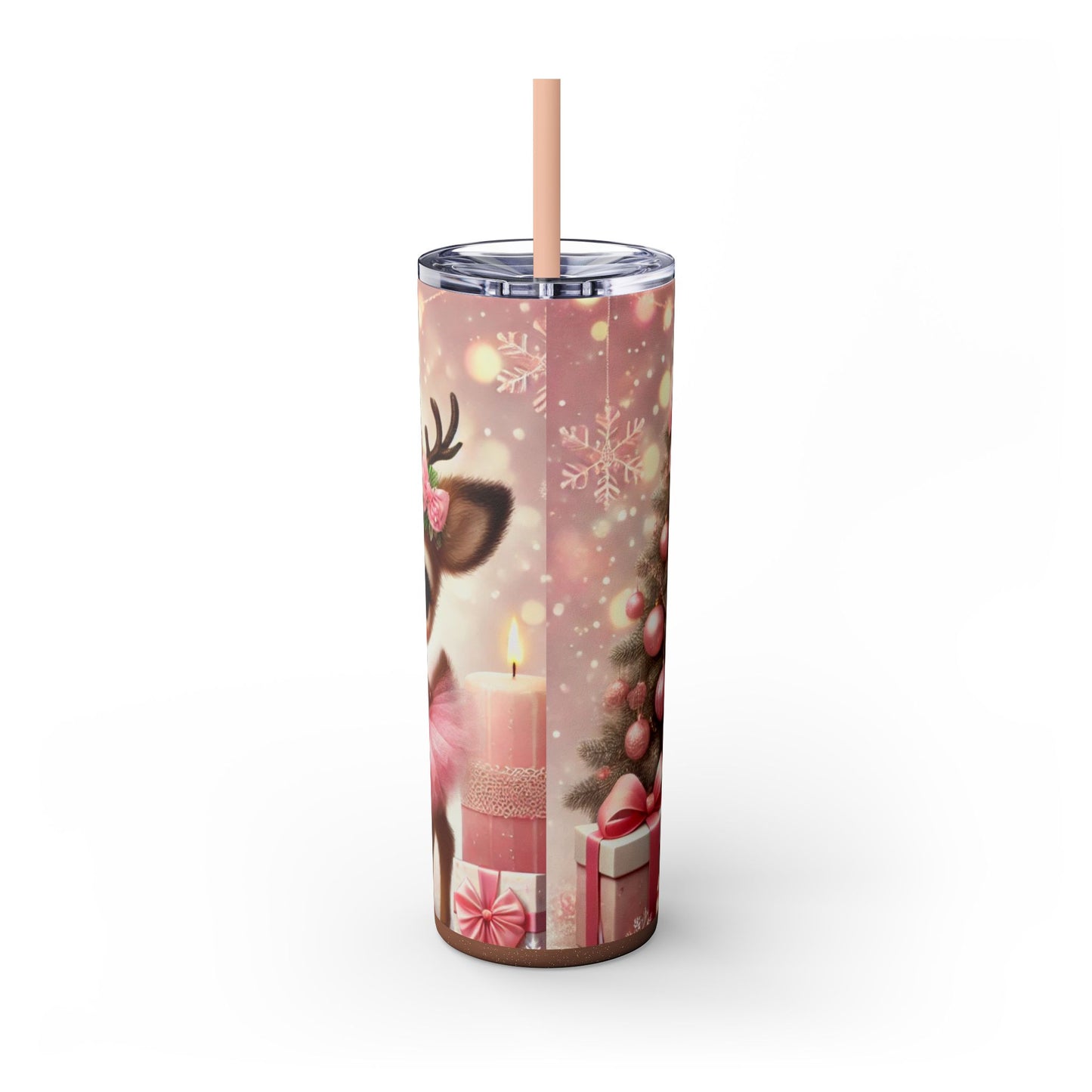 Christmas Princess Reindeer Ballerina – 20oz Glossy Skinny Tumbler