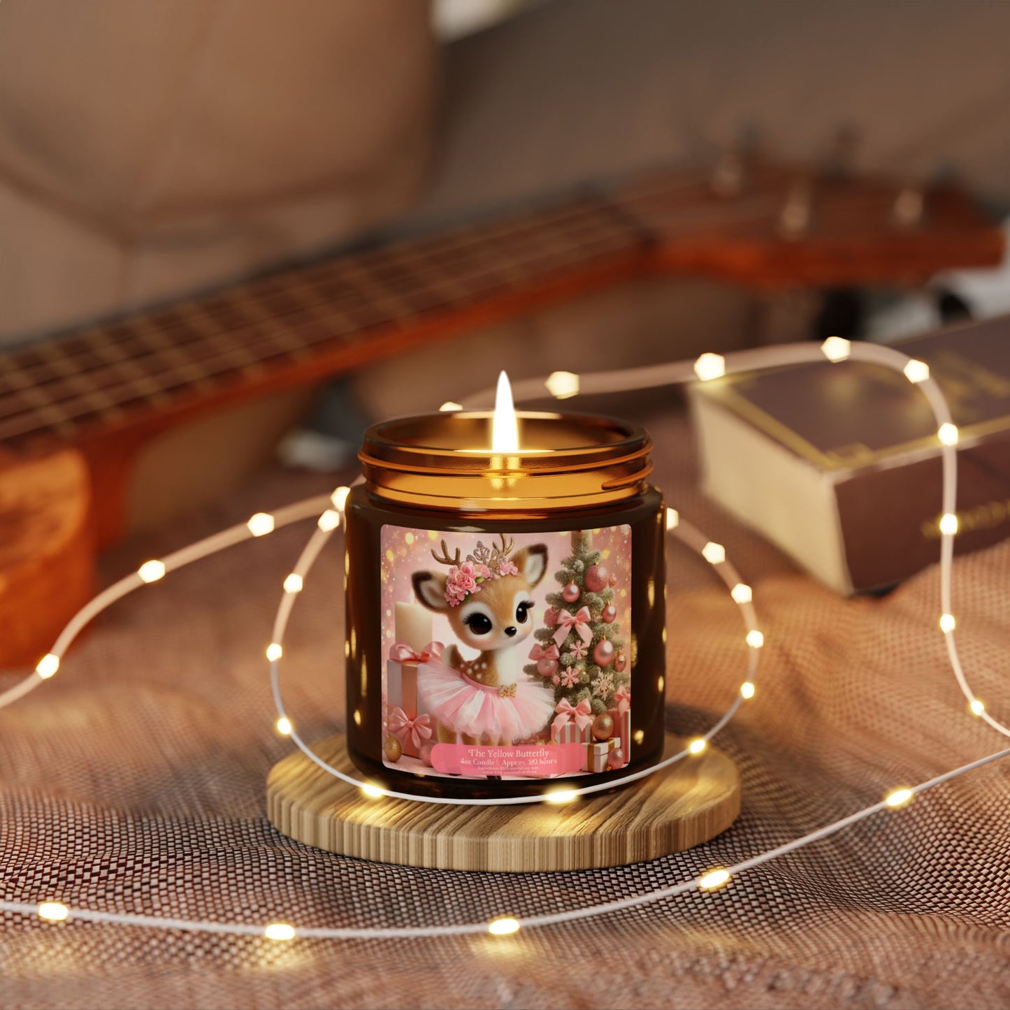 Pink Christmas Reindeer Soy Candle | Available in 4oz & 9oz | (Multi-Size, Amber Jar) by The Yellow Butterfly