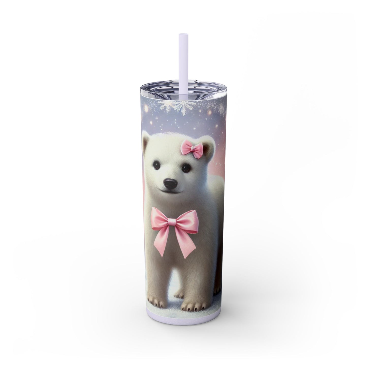 Adorable Polar Bear with Pink Bow  – 20oz Skinny Tumbler