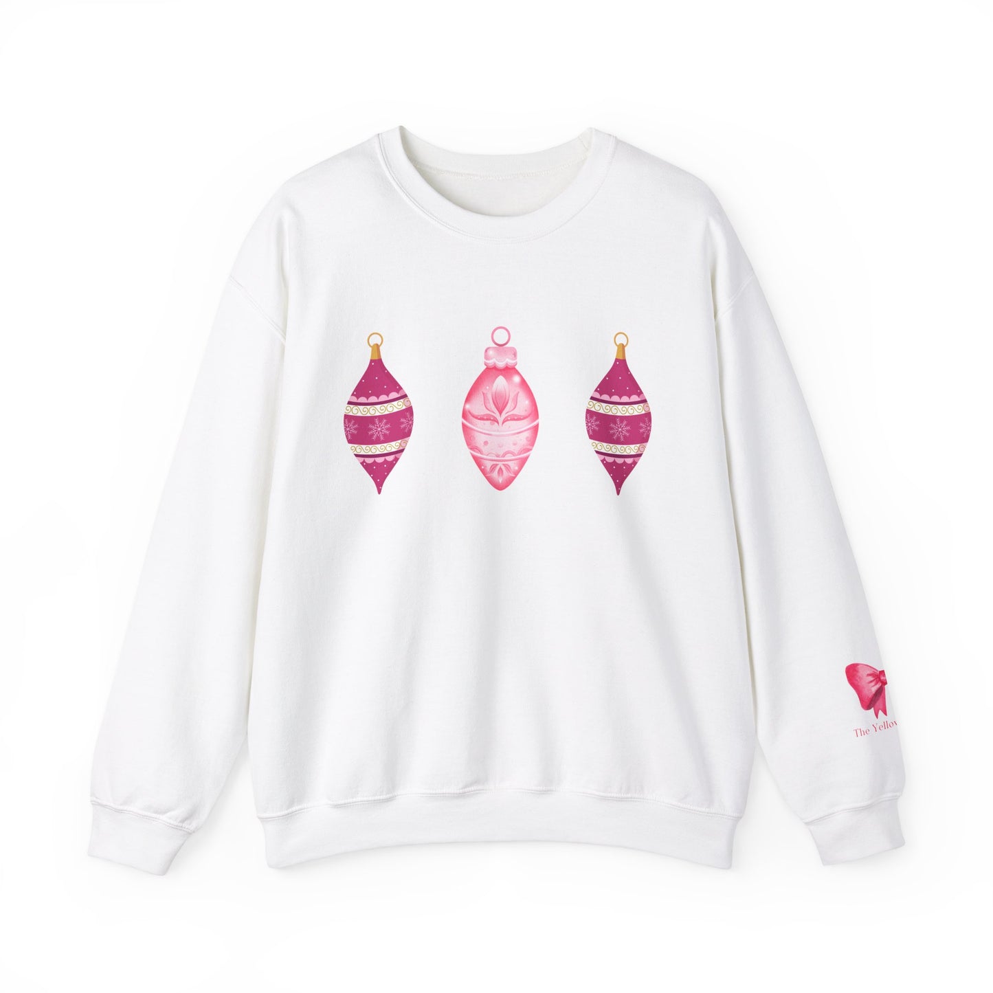 Cozy Christmas Sweatshirt with Pink Ornaments