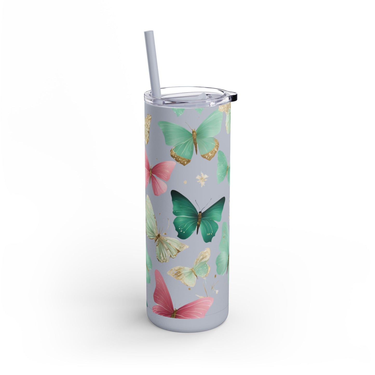 Butterfly Dreams Skinny Tumbler – 20oz Matte Skinny Tumbler  Dusty Rose, Dusty Blue, Sea Glass