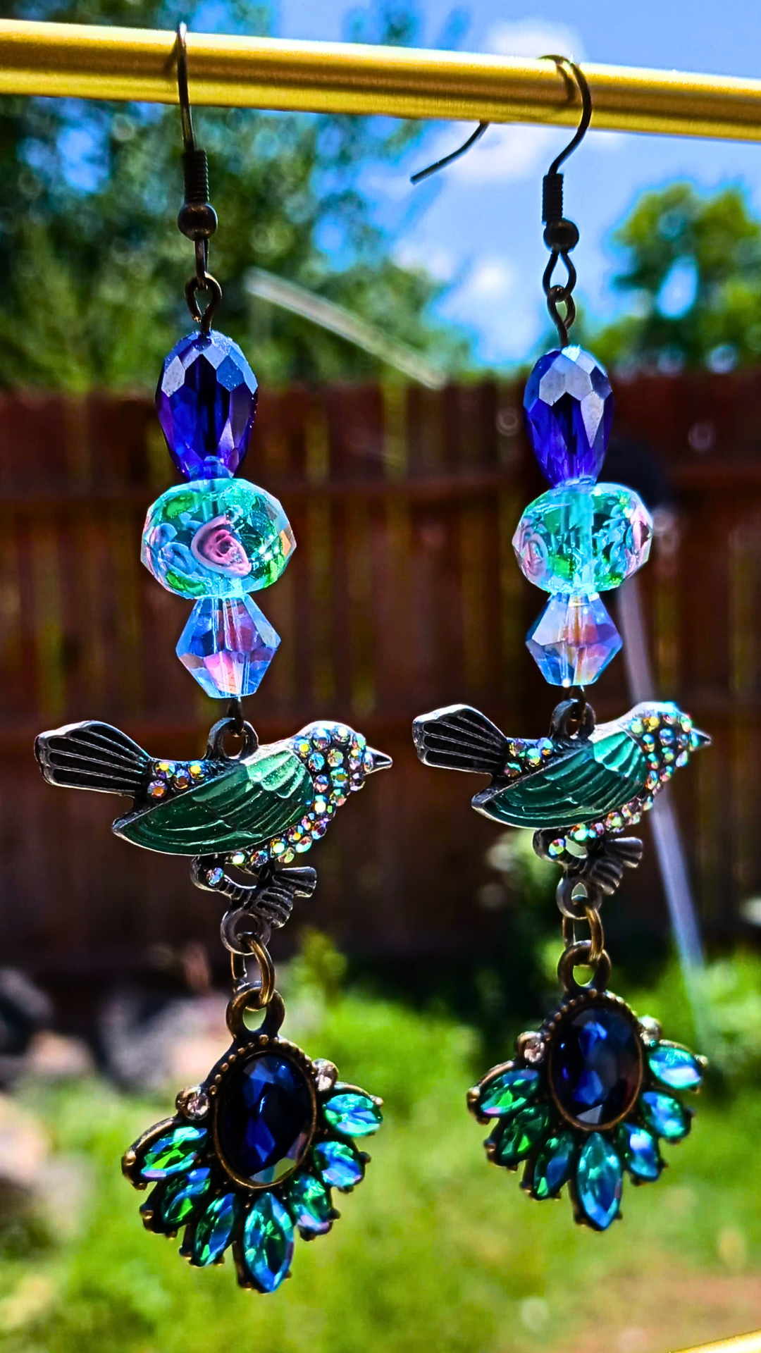 Blue Garden Bird Earrings