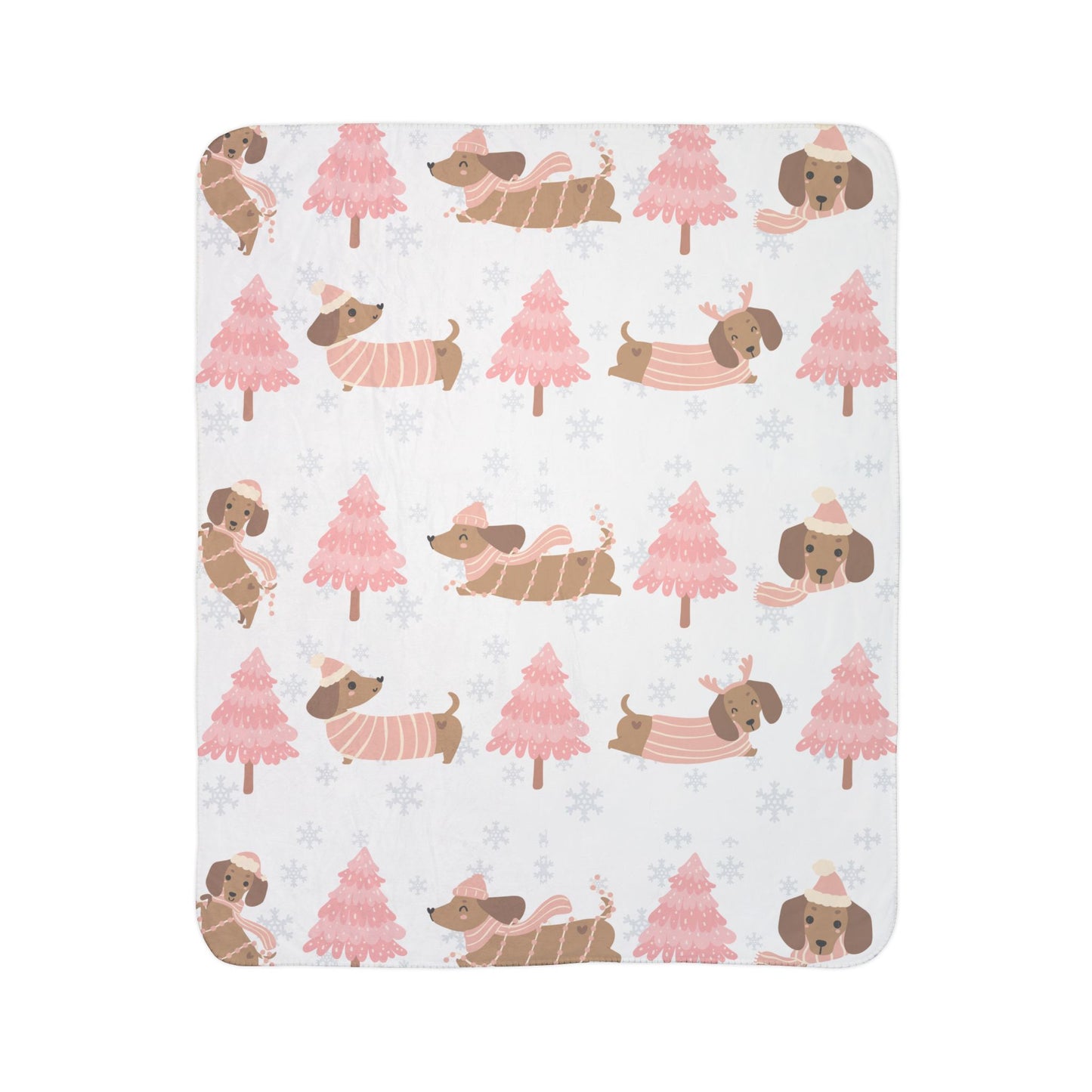 Pink Christmas Trees & Cute Dog | Cozy Sherpa Blanket in 50"x60" & 60"x80" | The Yellow Butterfly