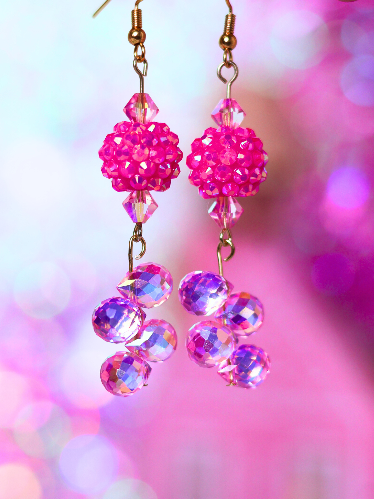 Pink Christmas Collection: Bold Crystal Cluster Earrings – Fun and Festive Jewelry for the Holidays