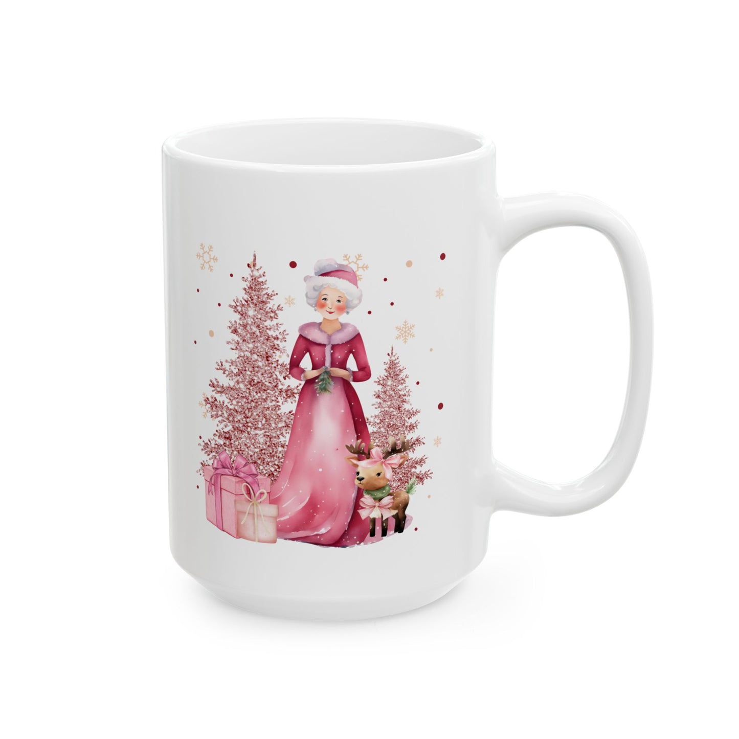 Mrs. Claus & Reindeer Mug – Christmas Ceramic Coffee Cup 11oz/15oz