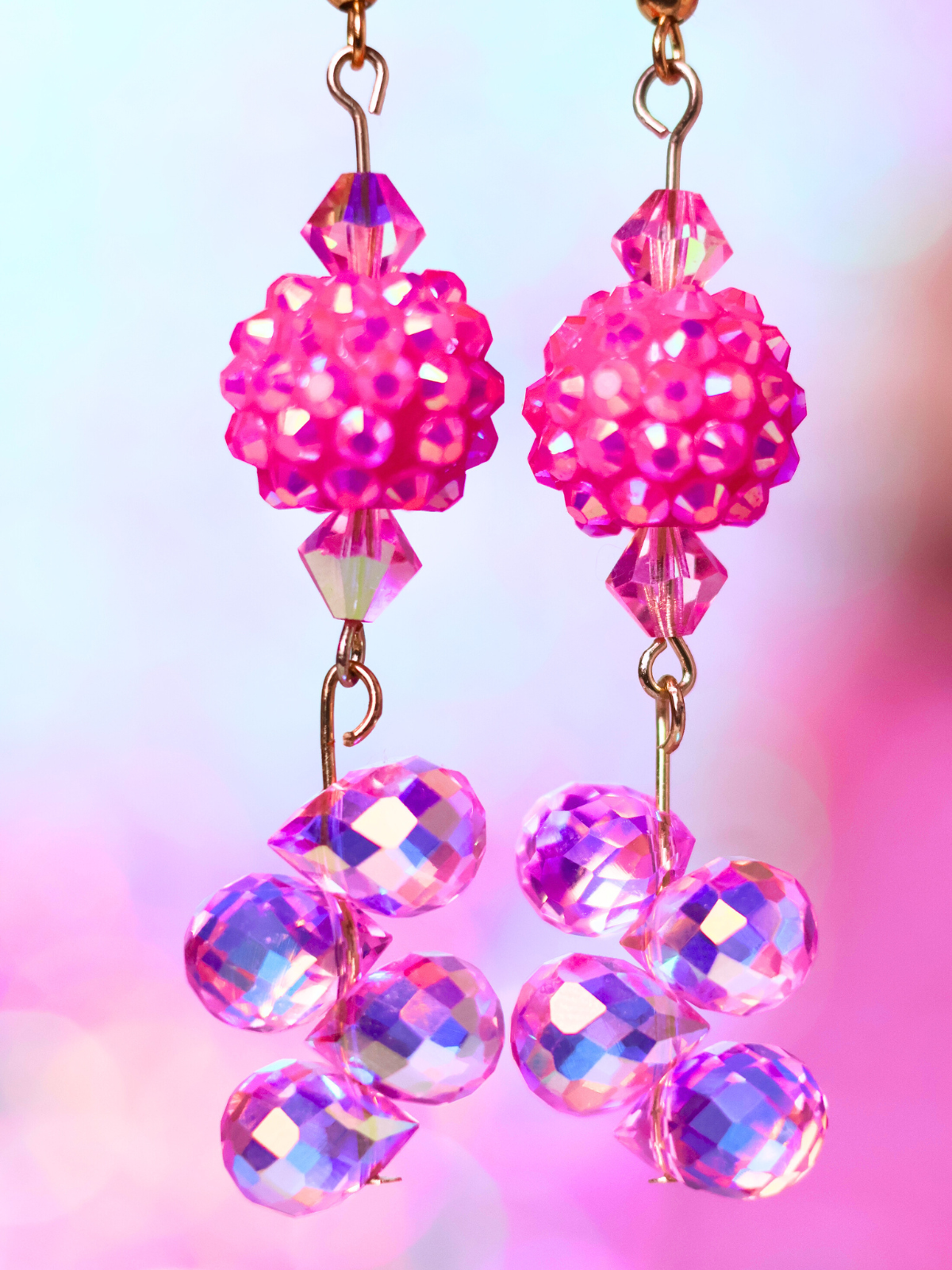 Pink Christmas Collection: Bold Crystal Cluster Earrings – Fun and Festive Jewelry for the Holidays