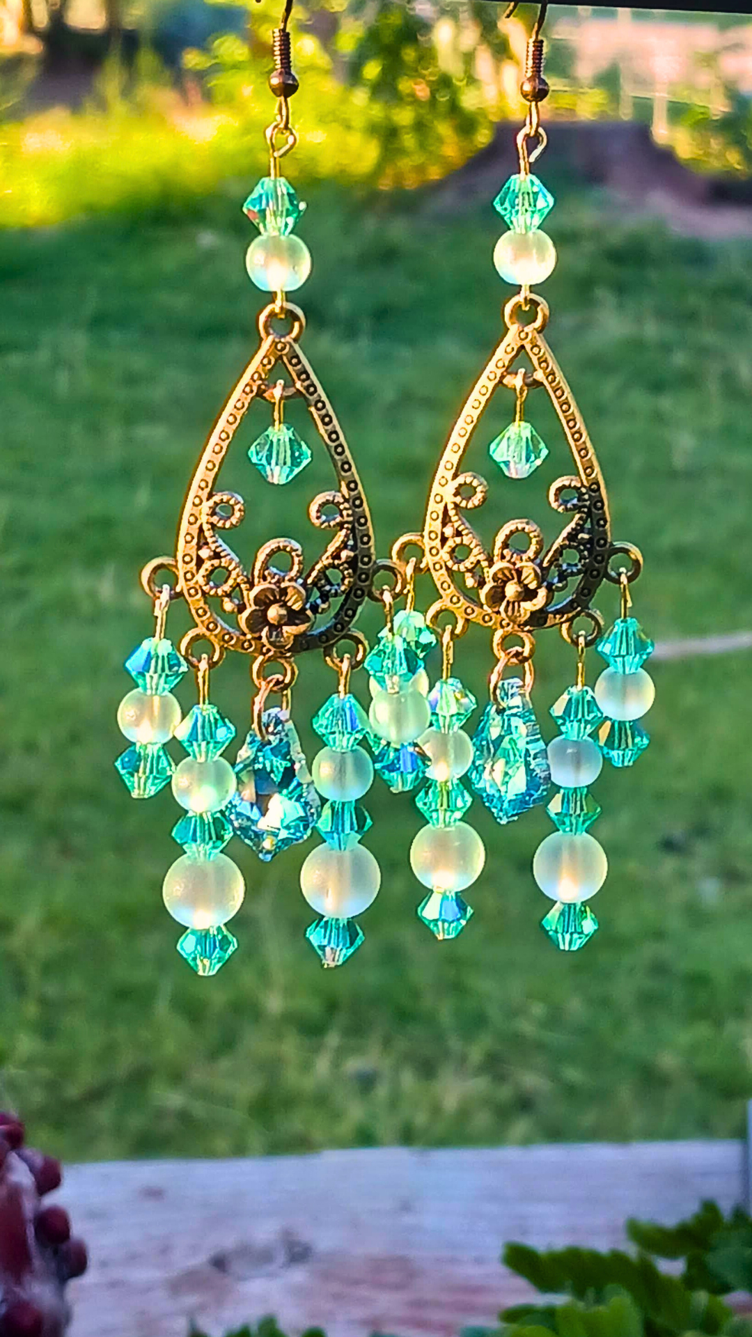 Light Green Chandelier Earrings