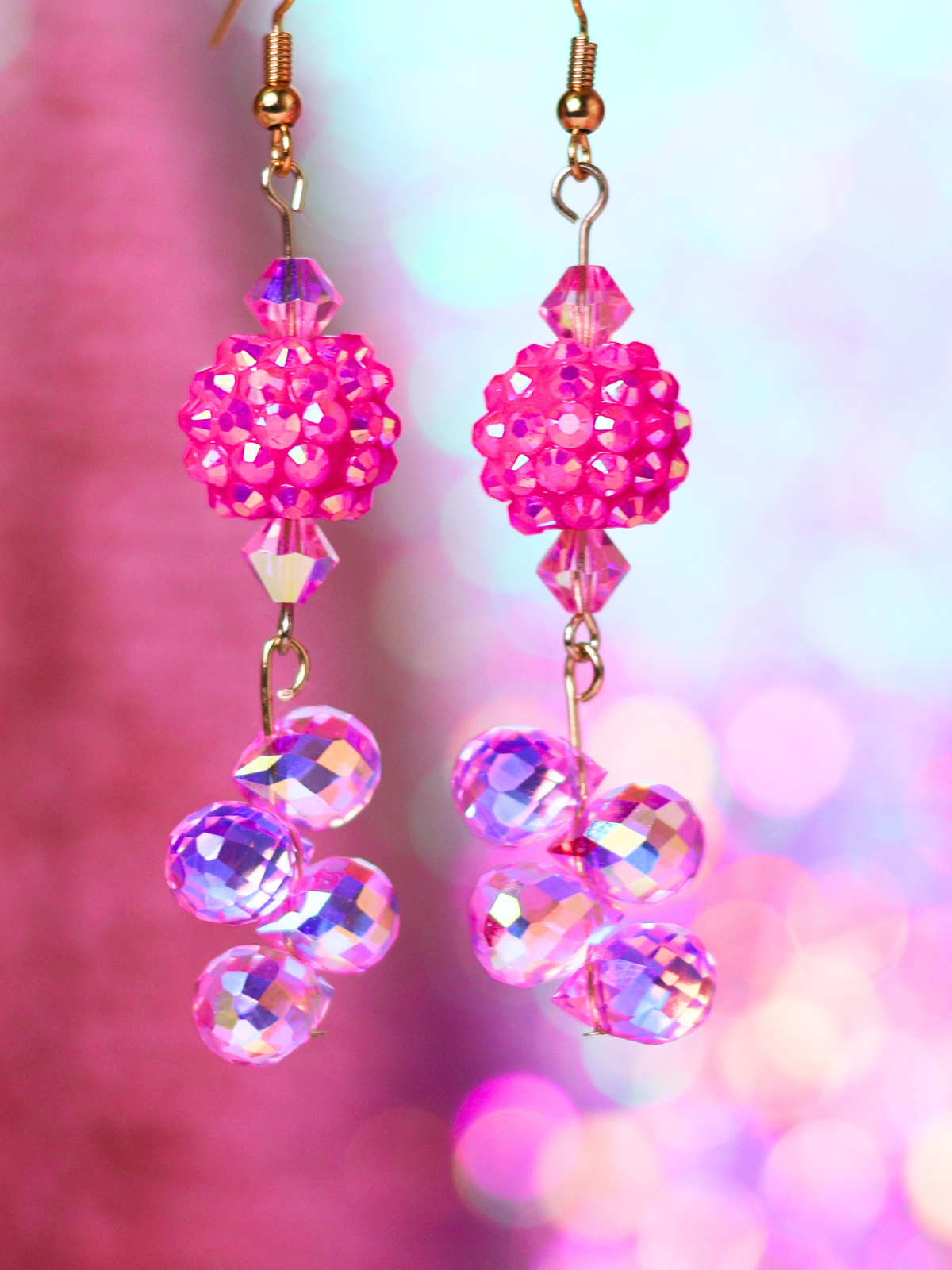 Pink Christmas Collection: Bold Crystal Cluster Earrings – Fun and Festive Jewelry for the Holidays