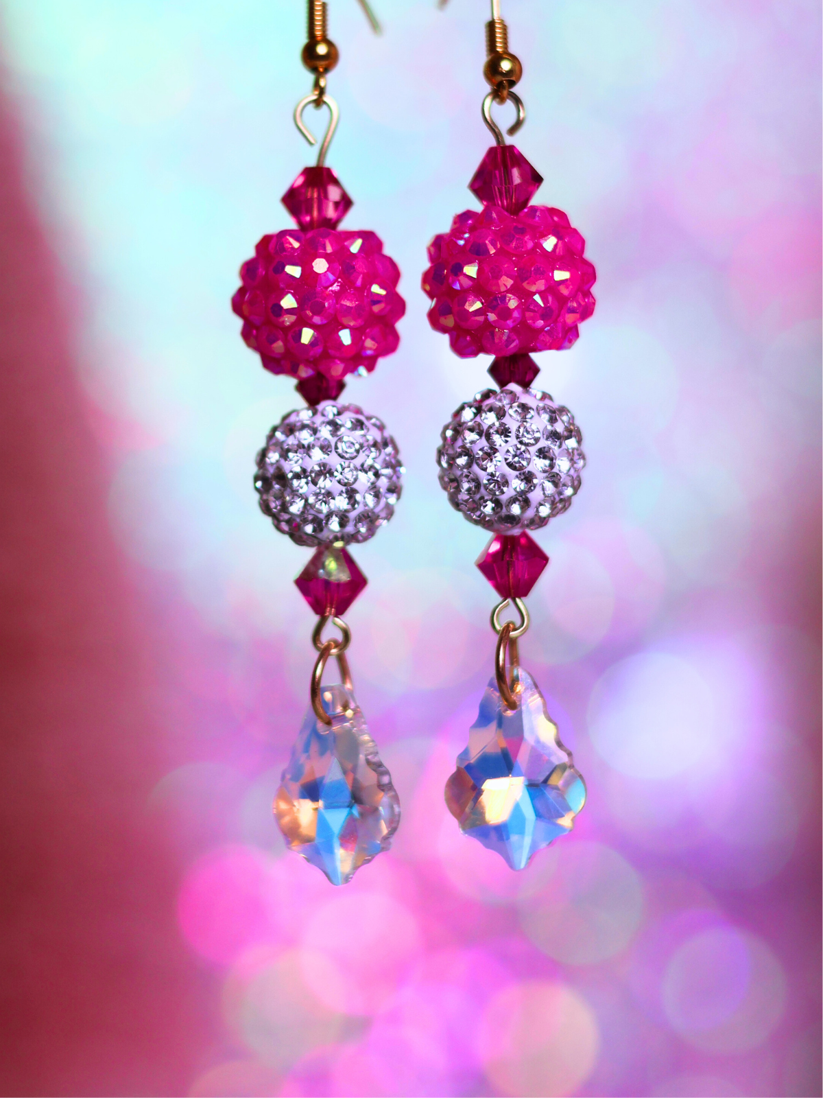 Pink Christmas Collection: Sparkling Crystal Drop Earrings – Festive Glam for the Holiday Season