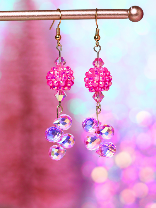 Pink Christmas Collection: Bold Crystal Cluster Earrings – Fun and Festive Jewelry for the Holidays