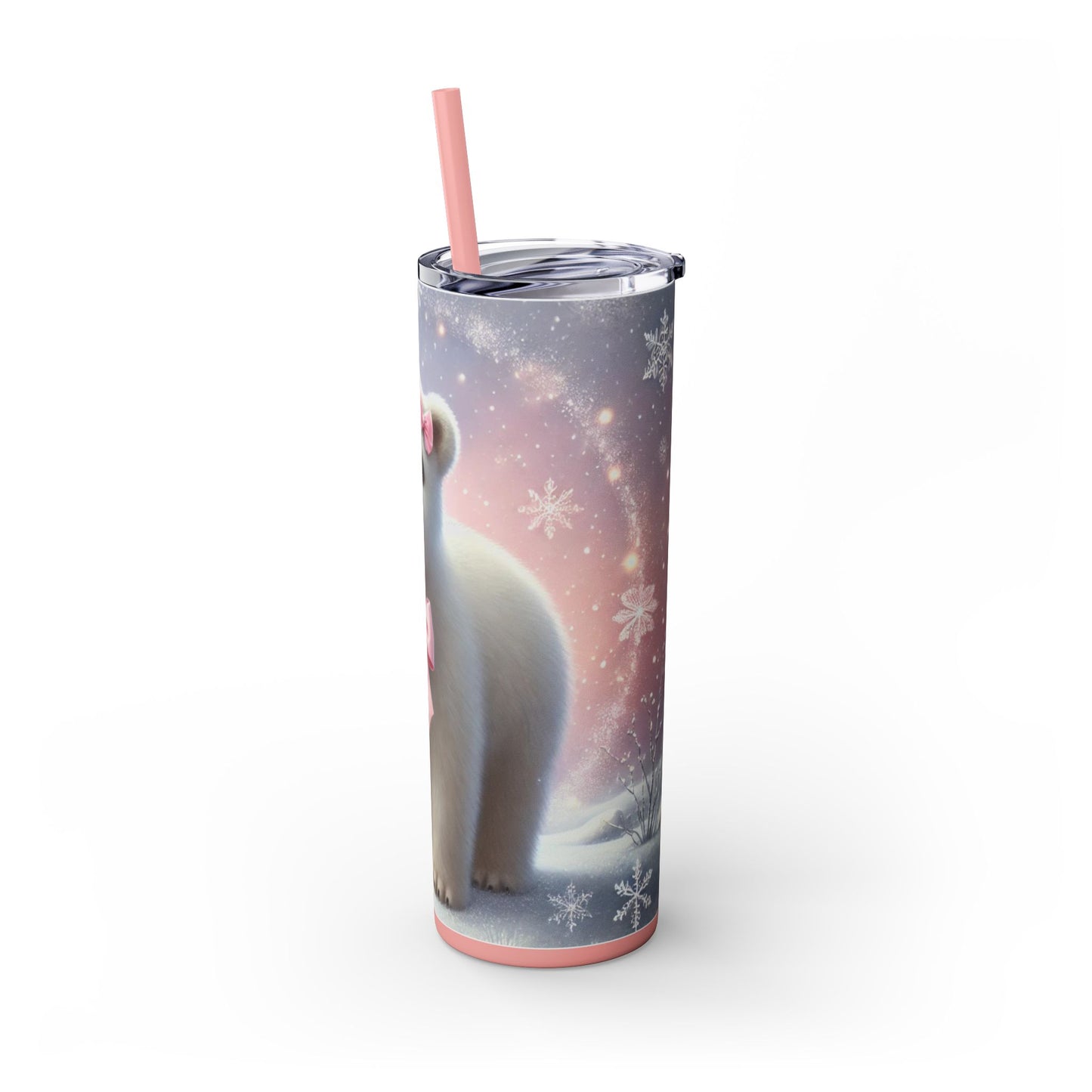 Adorable Polar Bear with Pink Bow  – 20oz Skinny Tumbler