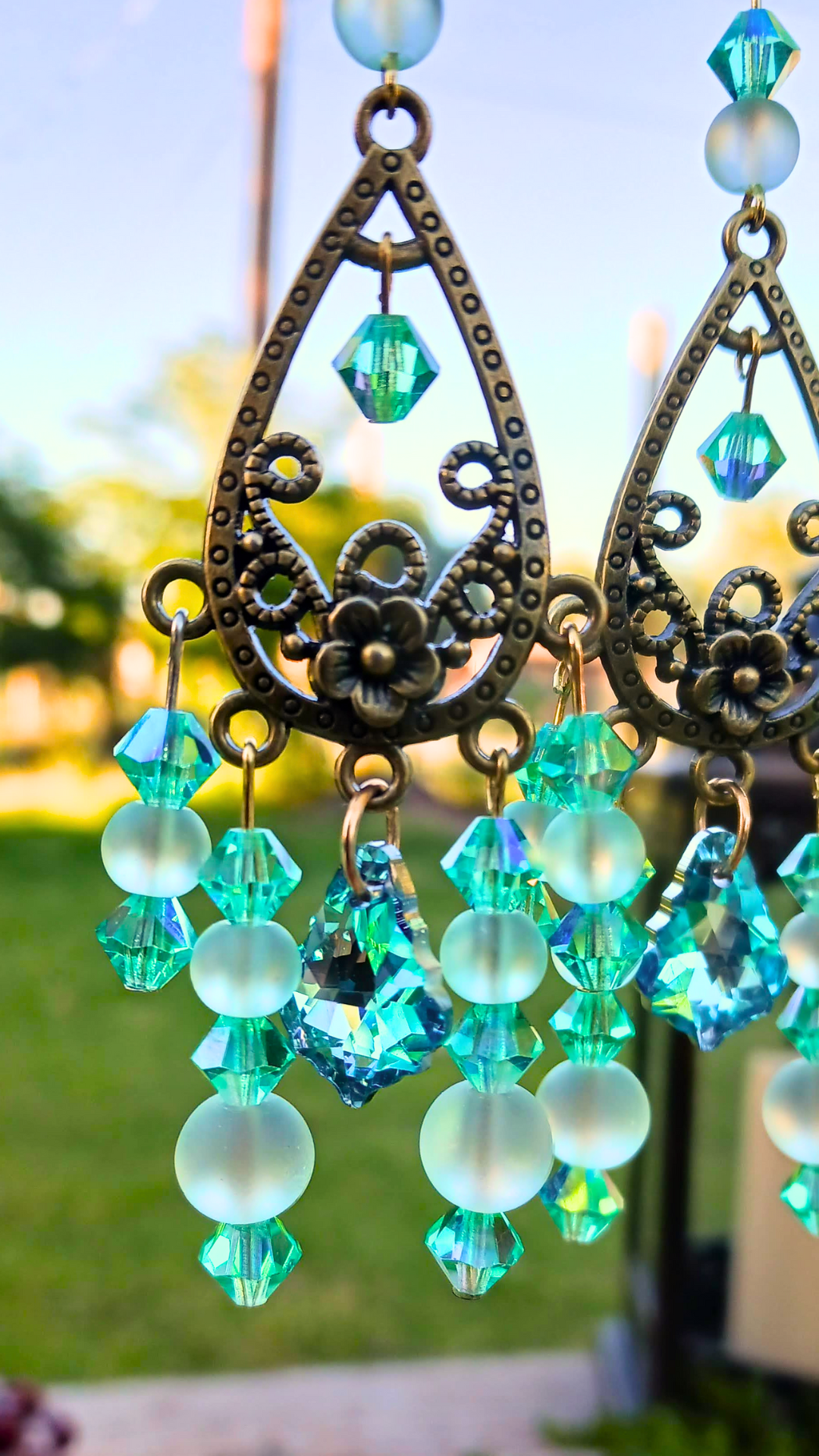 Light Green Chandelier Earrings