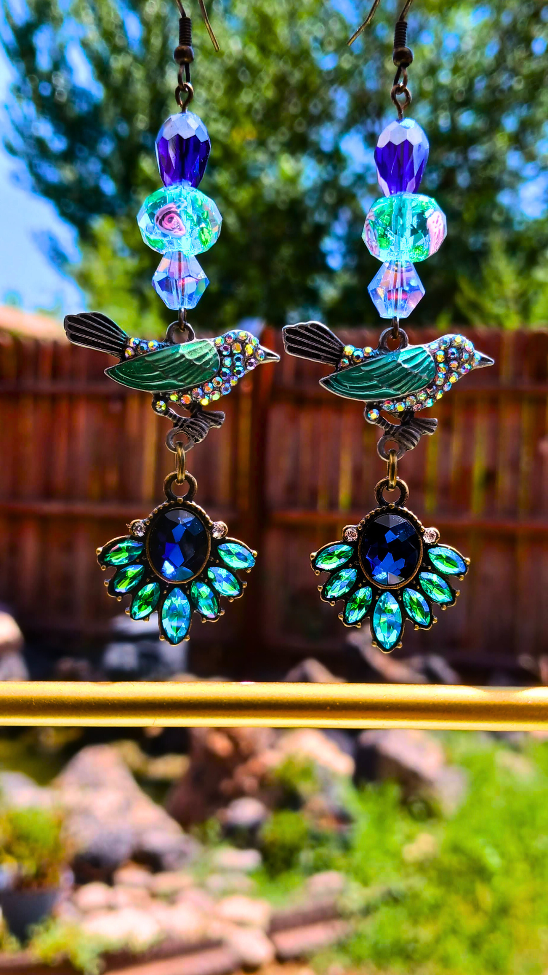 Blue Garden Bird Earrings