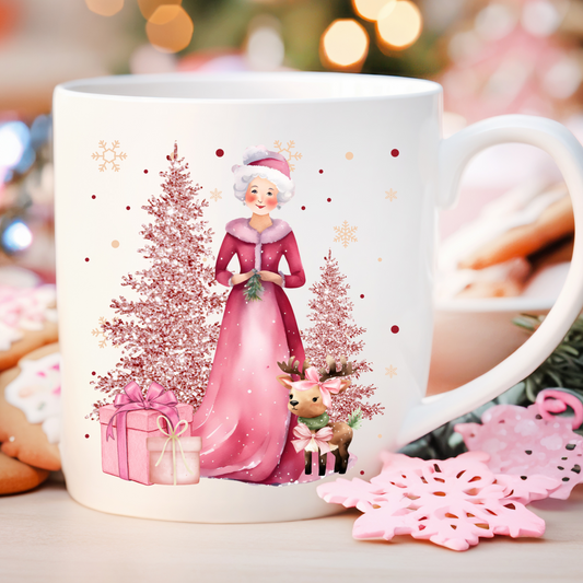 Mrs. Claus & Reindeer Mug – Christmas Ceramic Coffee Cup 11oz/15oz