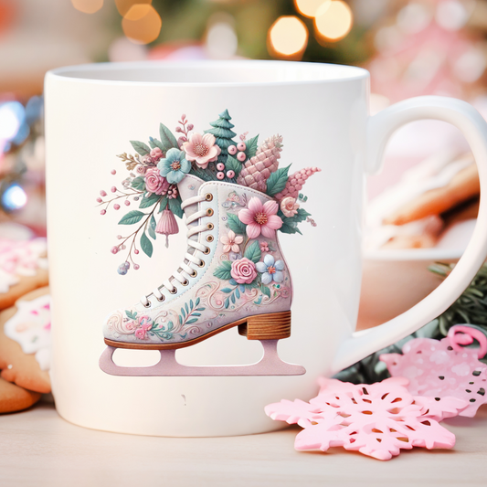 ❄️ Floral Ice Skate Mug – Festive Ceramic Mug, 11oz/15oz