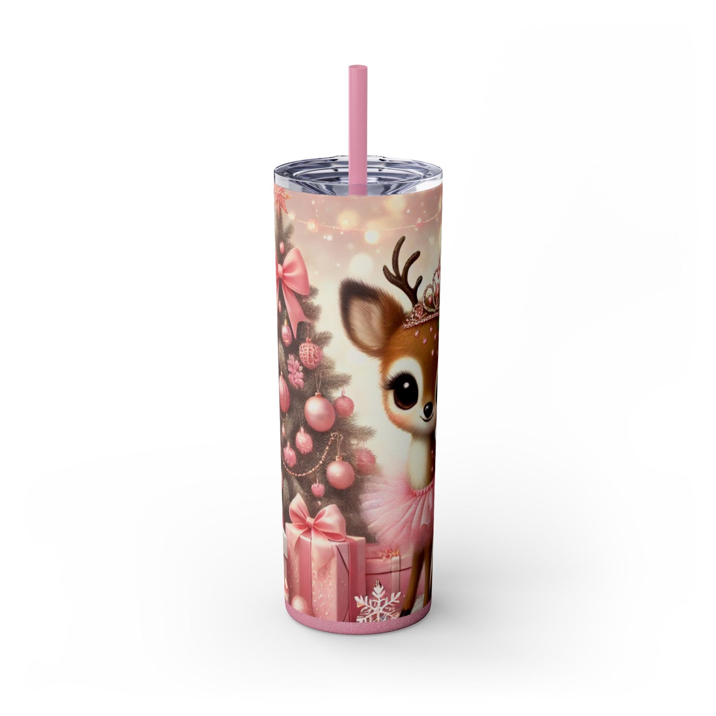 Christmas Princess Reindeer Ballerina – 20oz Glossy Skinny Tumbler