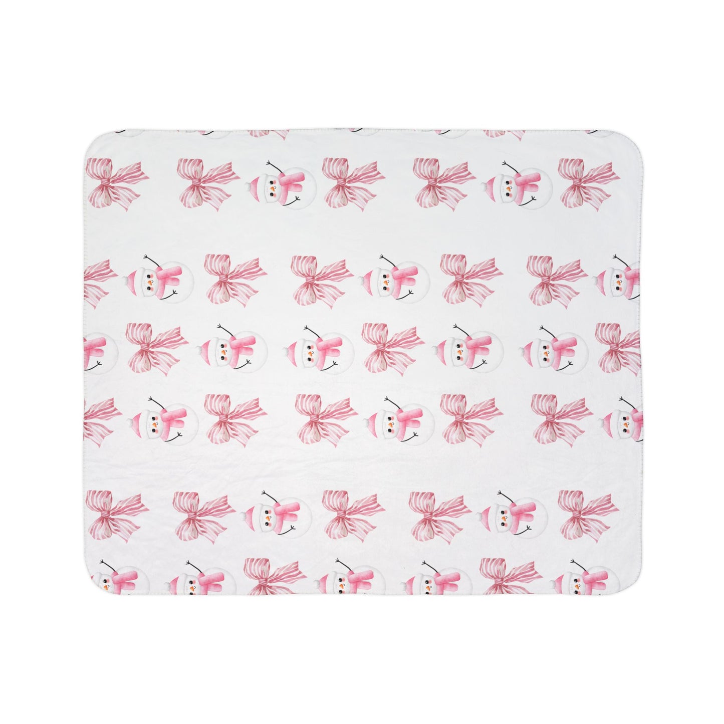 Pink Christmas Snowmen & Bows Fleece Blanket | Cozy Sherpa Blanket in 50"x60" & 60"x80" | The Yellow Butterfly