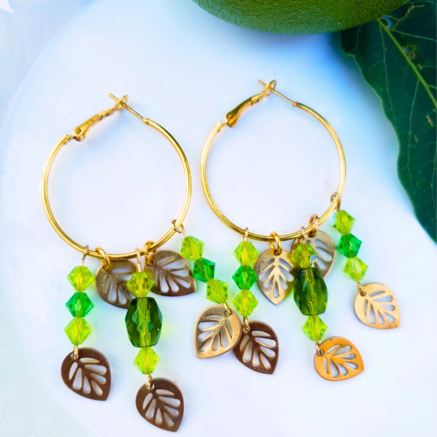 Gold Hoop Leaf Earrings - Elegant Nature-Inspired Jewelry