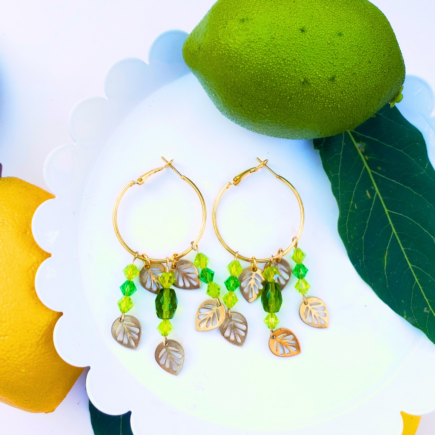 Gold Hoop Leaf Earrings - Elegant Nature-Inspired Jewelry