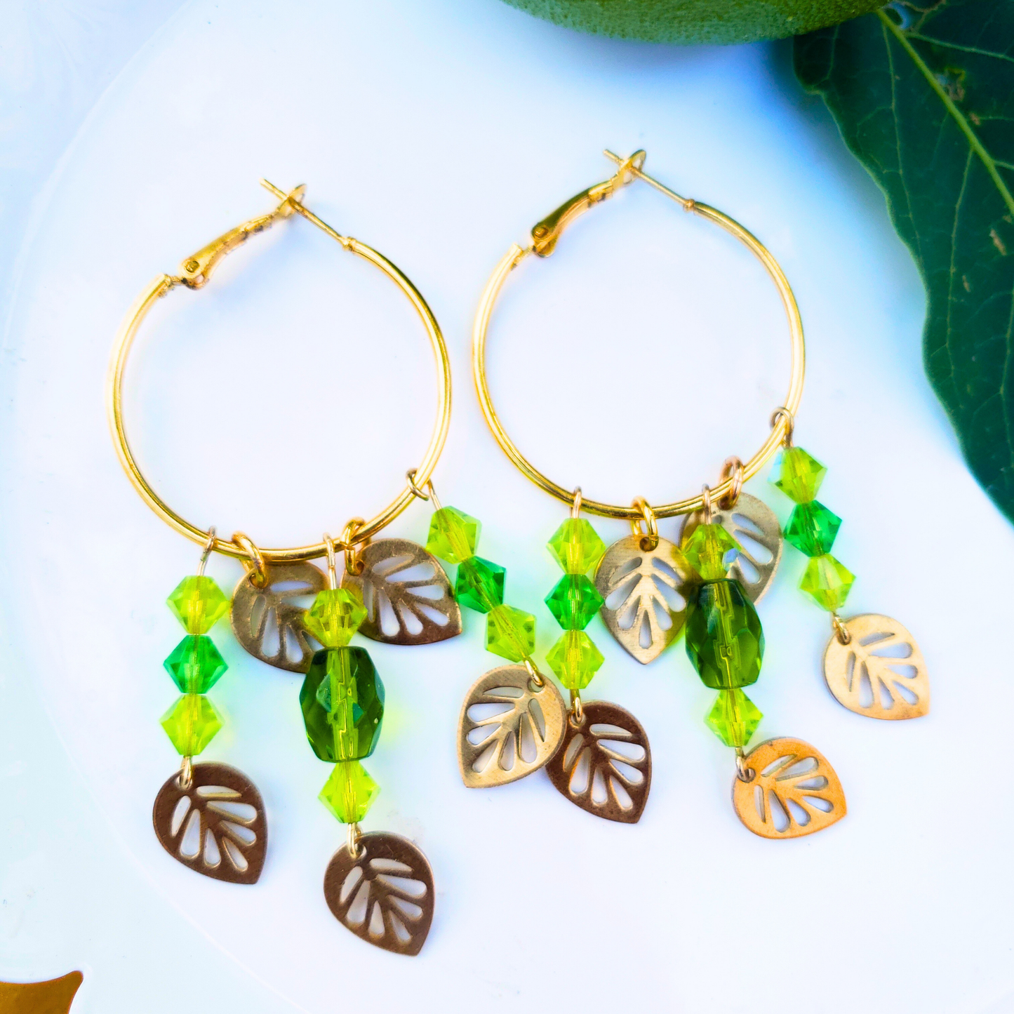 Gold Hoop Leaf Earrings - Elegant Nature-Inspired Jewelry