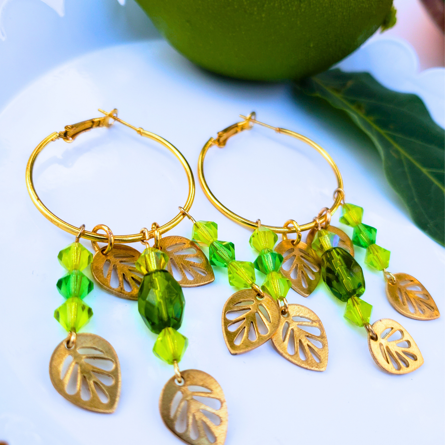 Gold Hoop Leaf Earrings - Elegant Nature-Inspired Jewelry