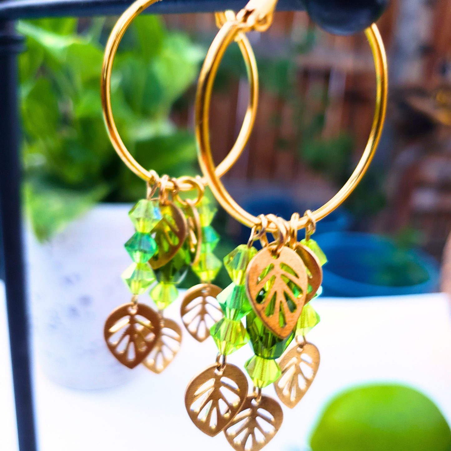 Gold Hoop Leaf Earrings - Elegant Nature-Inspired Jewelry