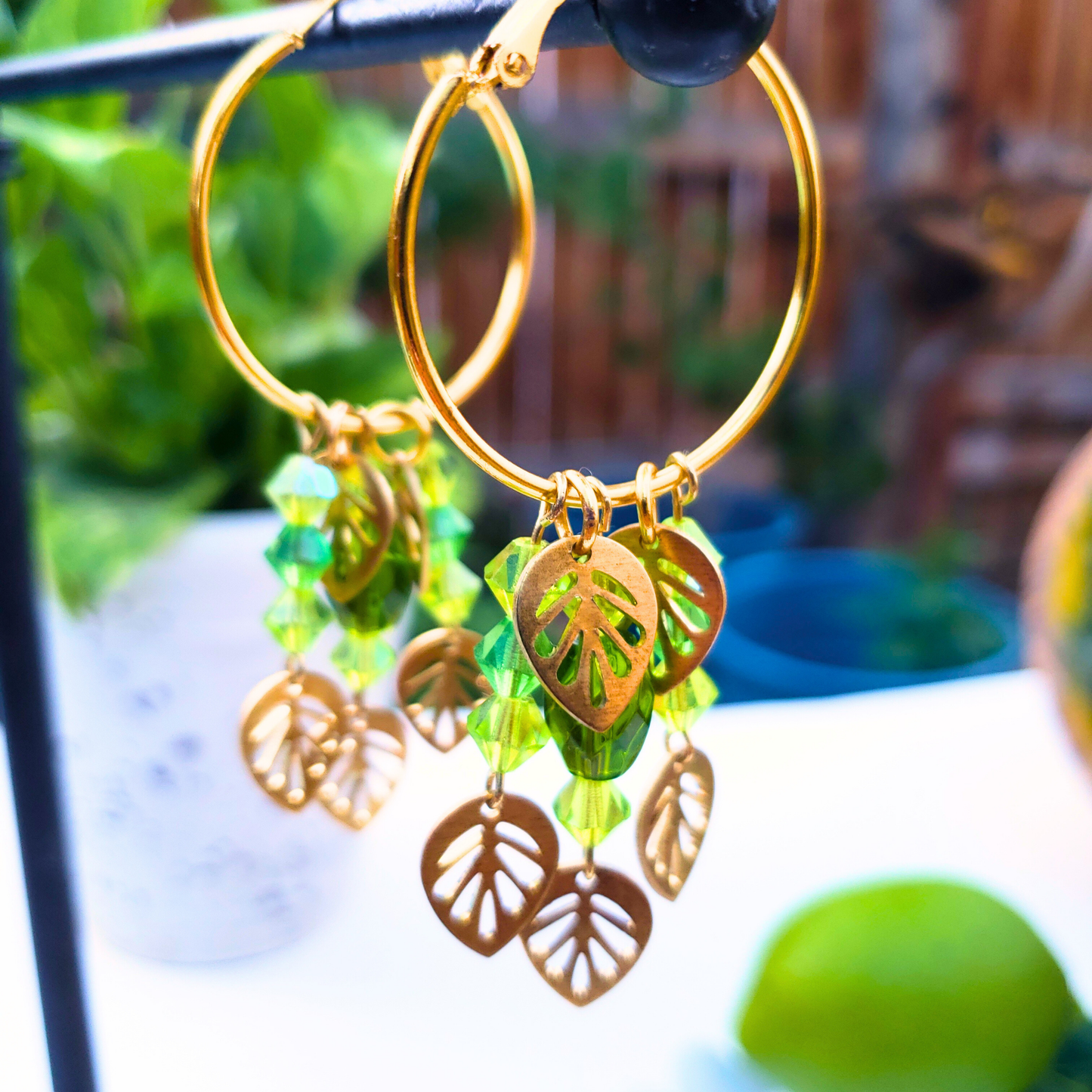 Gold Hoop Leaf Earrings - Elegant Nature-Inspired Jewelry