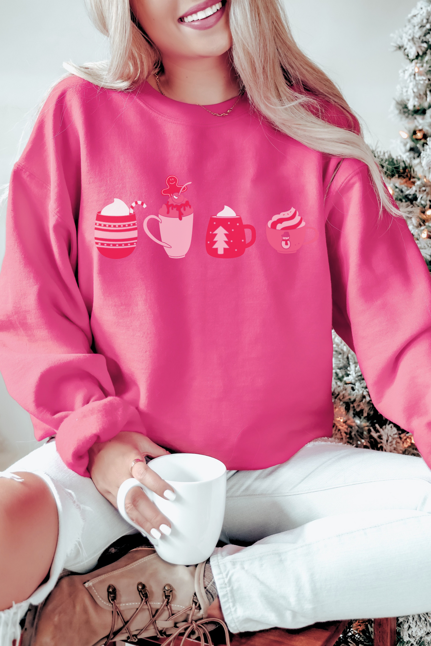 Christmas Pink Coffee Cups Sweatshirt