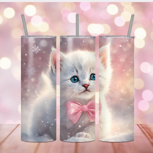 Coquette Winter Kitten – 20oz Glossy Skinny Tumbler