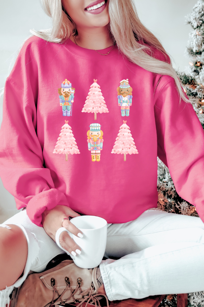 Pink Nutcracker & Coquette Christmas Tree Sweatshirt