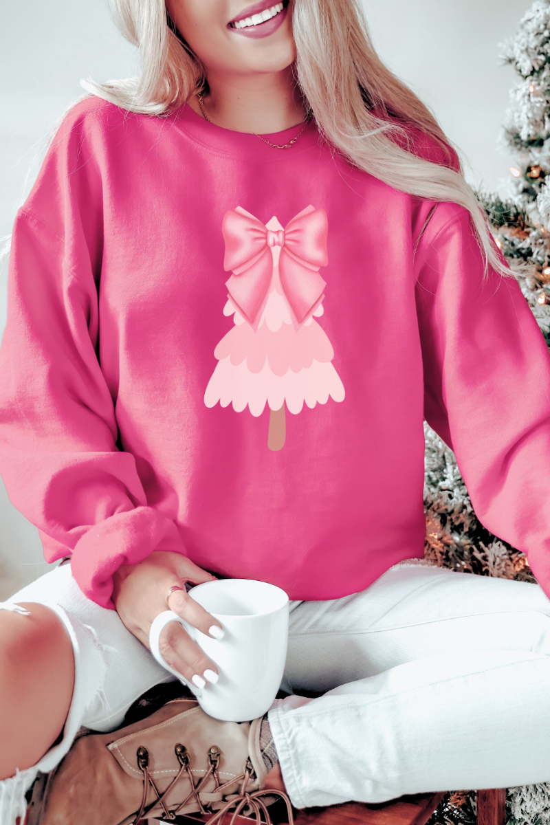 🎀 Coquette Pink Christmas Tree Sweatshirt – Soft & Cozy Holiday Style ❄️🎄✨