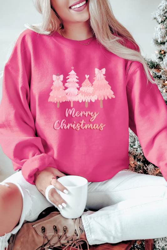 Pink Merry Christmas Trees Sweatshirt