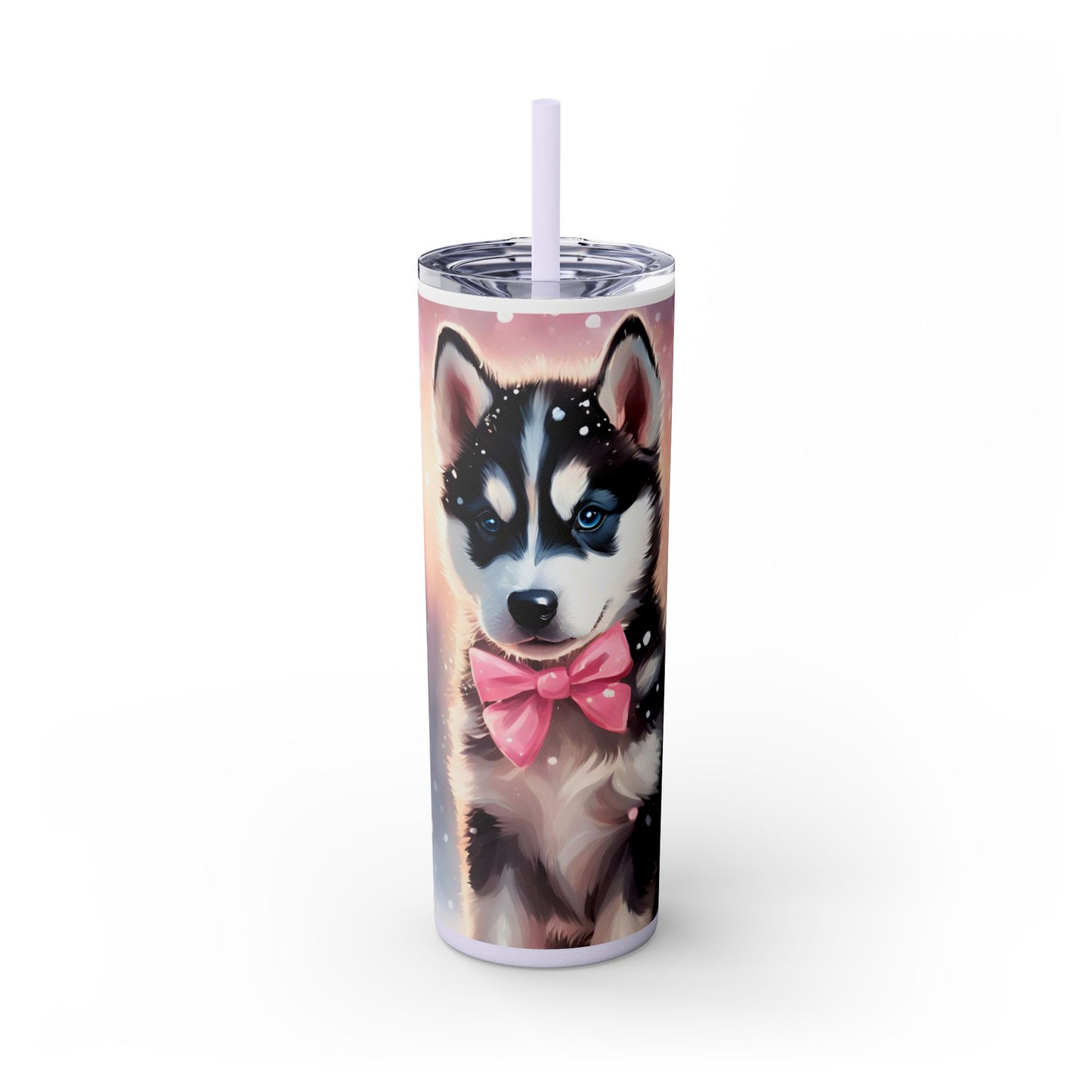 Pink Bow Siberian Husky – 20oz Glossy Skinny Tumbler