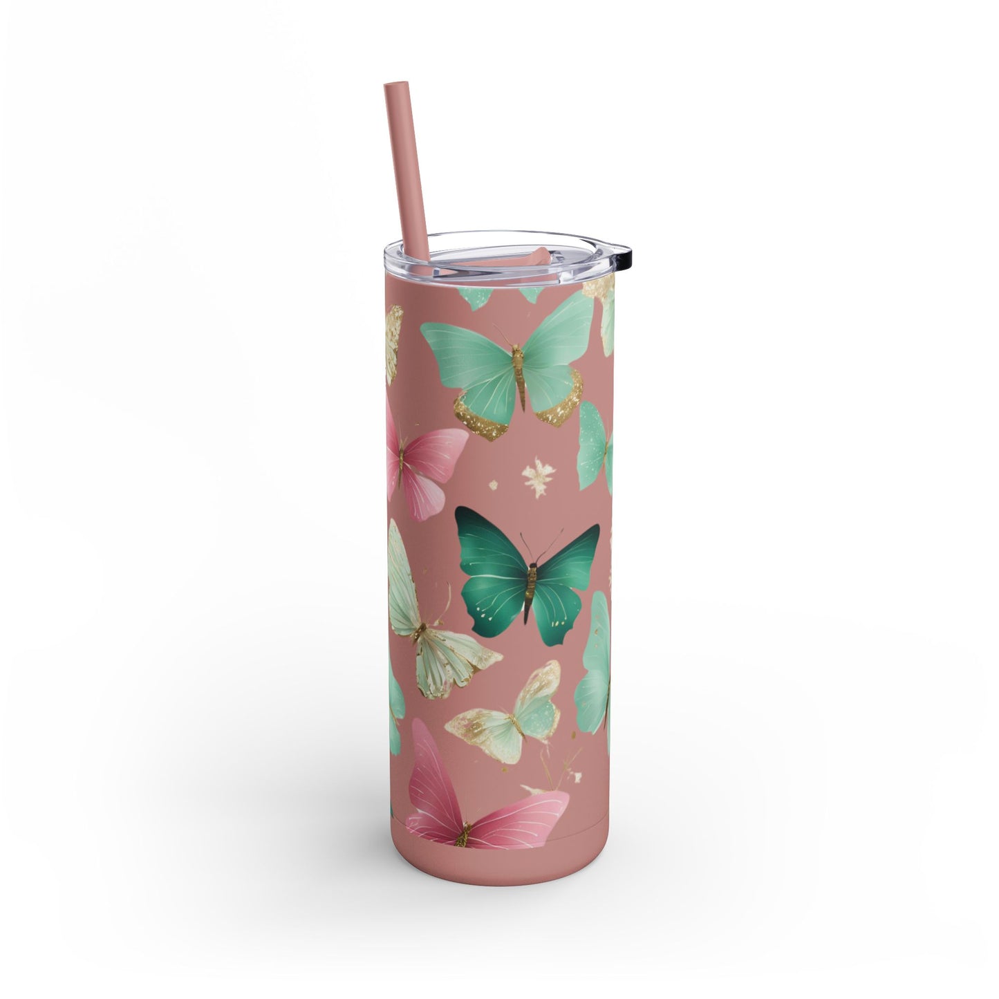 Butterfly Dreams Skinny Tumbler – 20oz Matte Skinny Tumbler  Dusty Rose, Dusty Blue, Sea Glass