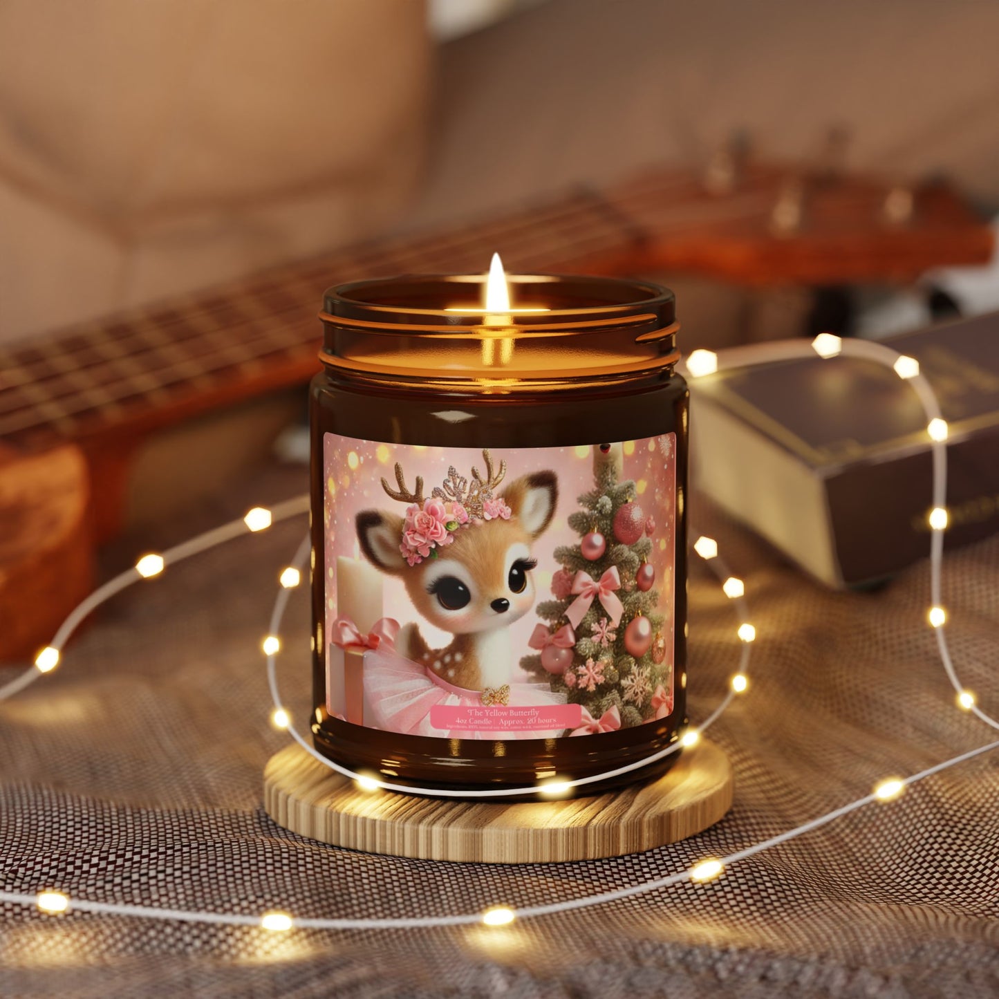 Pink Christmas Reindeer Soy Candle | Available in 4oz & 9oz | (Multi-Size, Amber Jar) by The Yellow Butterfly