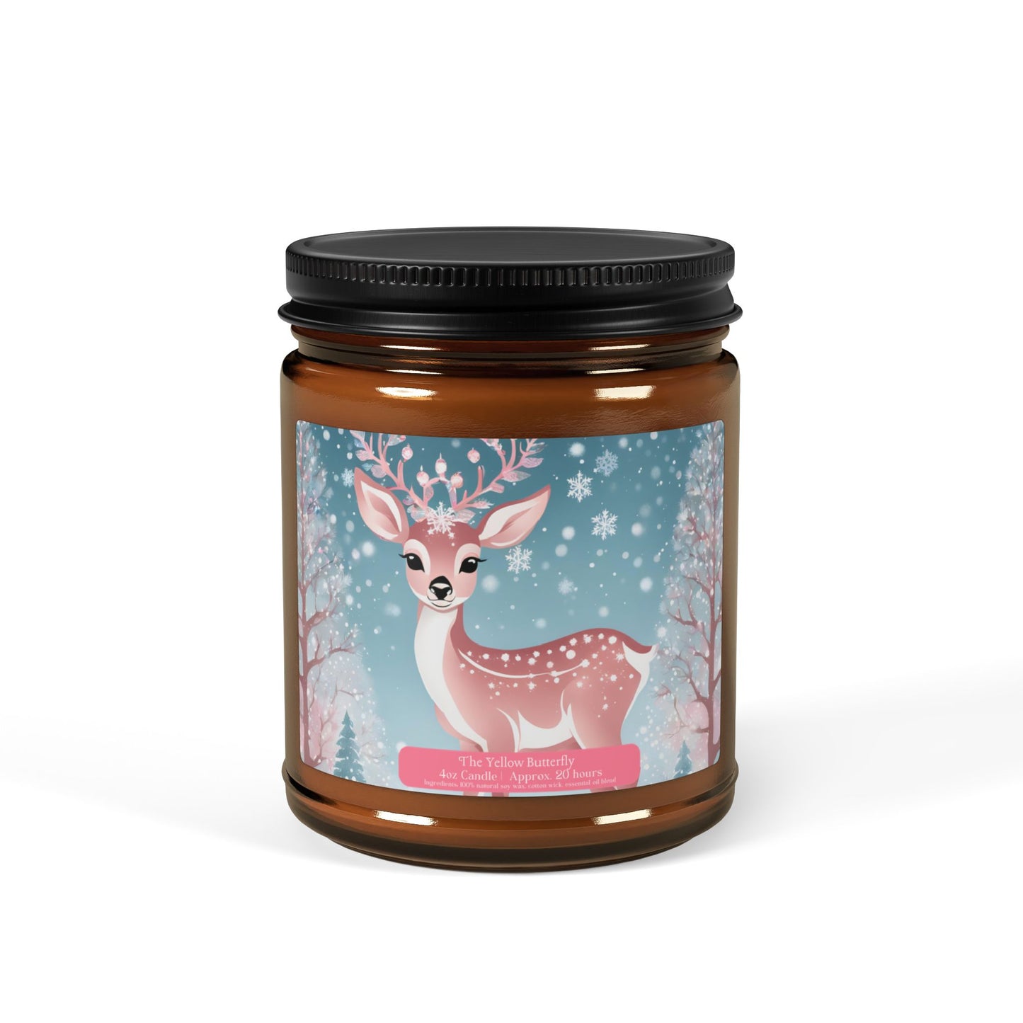 Winter  Reindeer Soy Candle | Available in 4oz & 9oz | (Multi-Size, Amber Jar) by The Yellow Butterfly