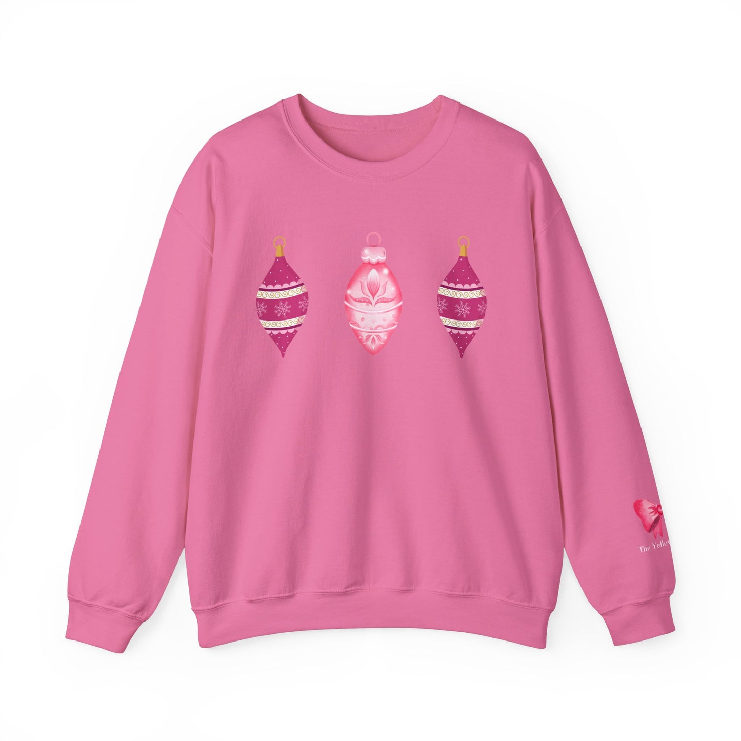 Cozy Christmas Sweatshirt with Pink Ornaments