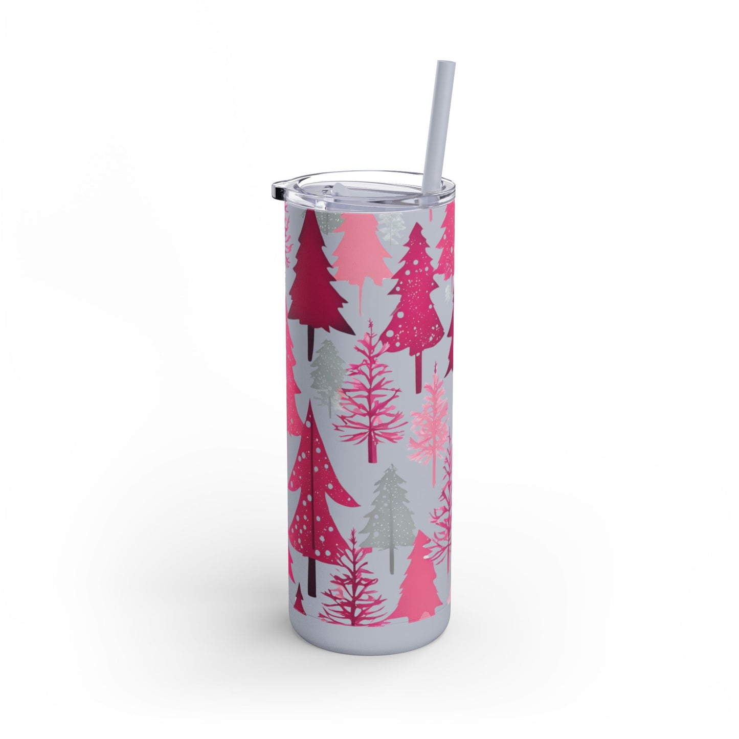 Sea Glass & Pink Forest  Skinny Matte Tumbler | 20oz Holiday Drinkware in Dusty Rose, Dusty Blue & Sea Glass